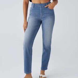 Halara || Flex™ High Waisted Pockets Straight Leg Washed Casual Jeans Sea Denim